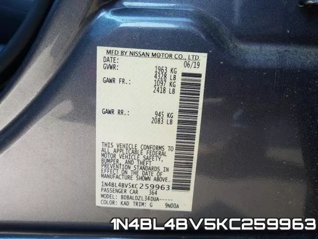 1N4BL4BV5KC259963 фото 2