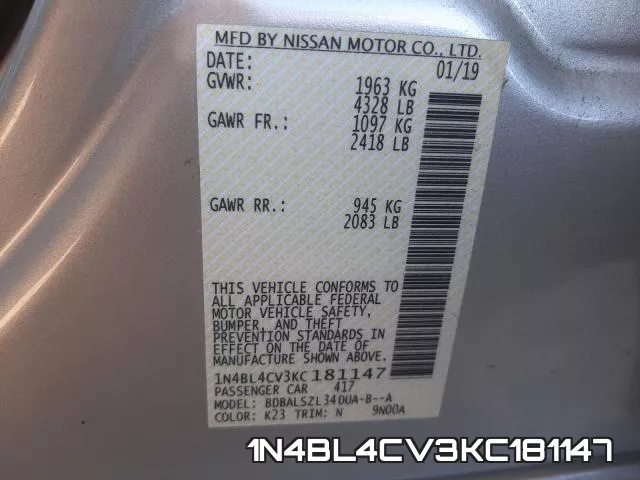 1N4BL4CV3KC181147 фото 2