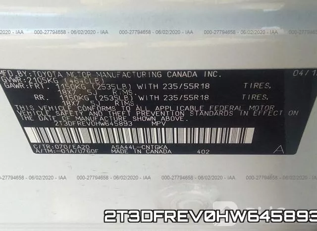 2T3DFREV0HW645893 фото 10