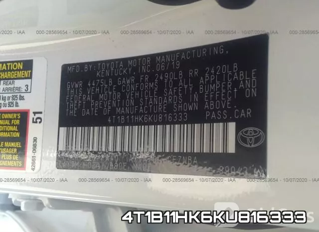 4T1B11HK6KU816333 фото 10