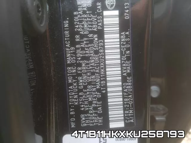 4T1B11HKXKU258793 фото 2