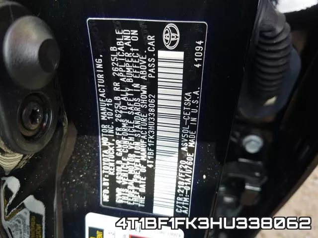 4T1BF1FK3HU338062 фото 2
