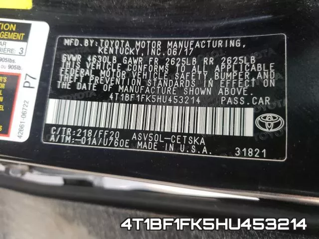 4T1BF1FK5HU453214 фото 2