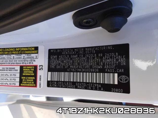 4T1BZ1HK2KU028836 фото 2