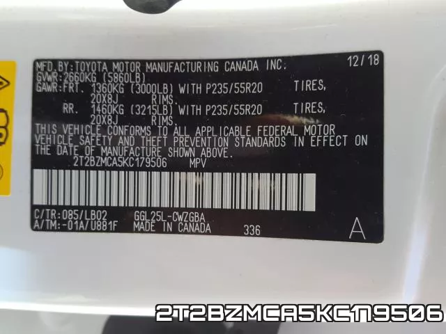 2T2BZMCA5KC179506 фото 2