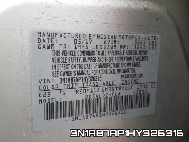3N1AB7AP1HY326316 фото 2