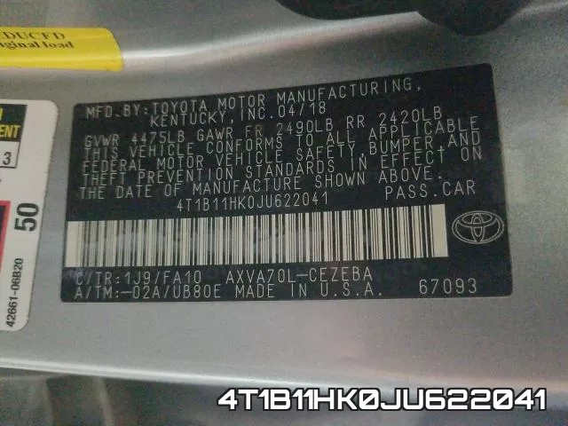 4T1B11HK0JU622041 фото 2