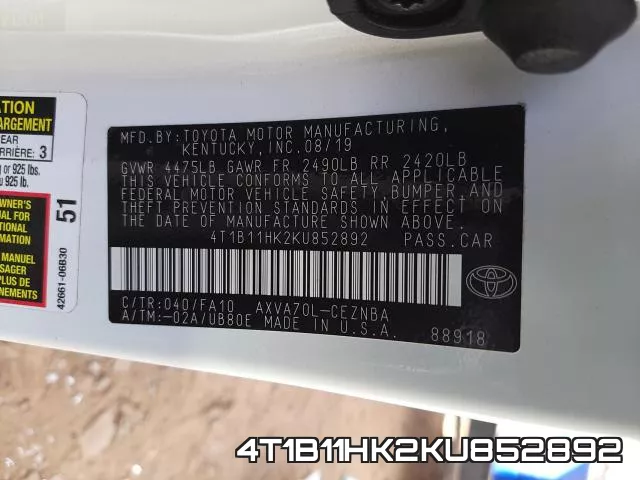 4T1B11HK2KU852892 фото 2