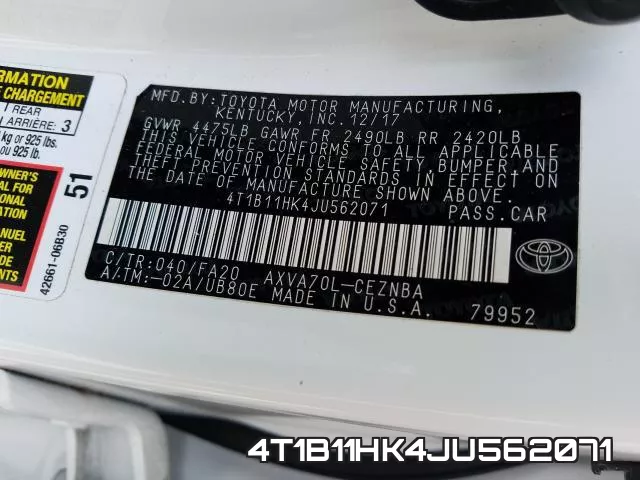 4T1B11HK4JU562071 фото 2