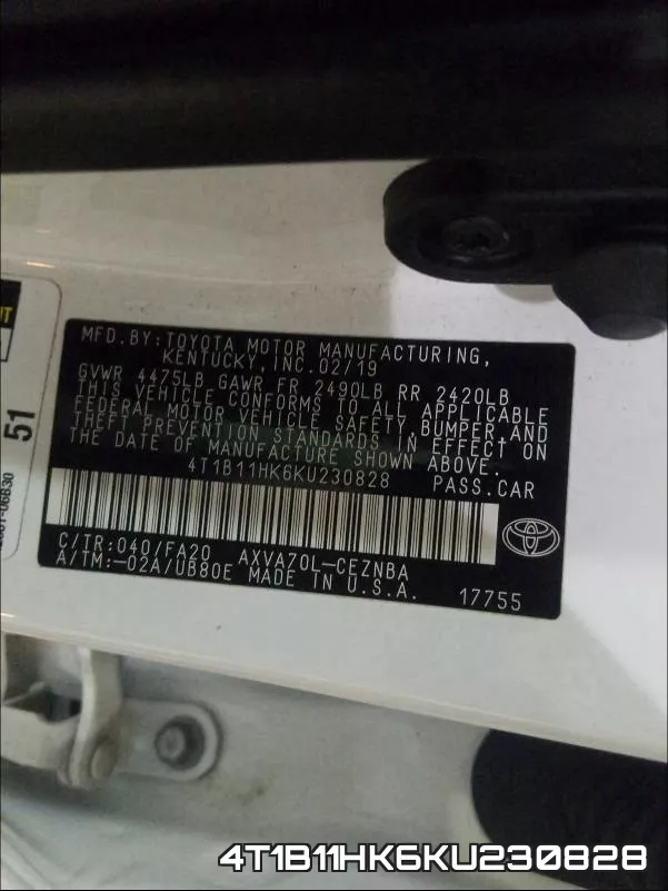 4T1B11HK6KU230828 фото 2