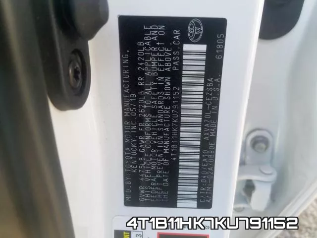 4T1B11HK7KU791152 фото 2
