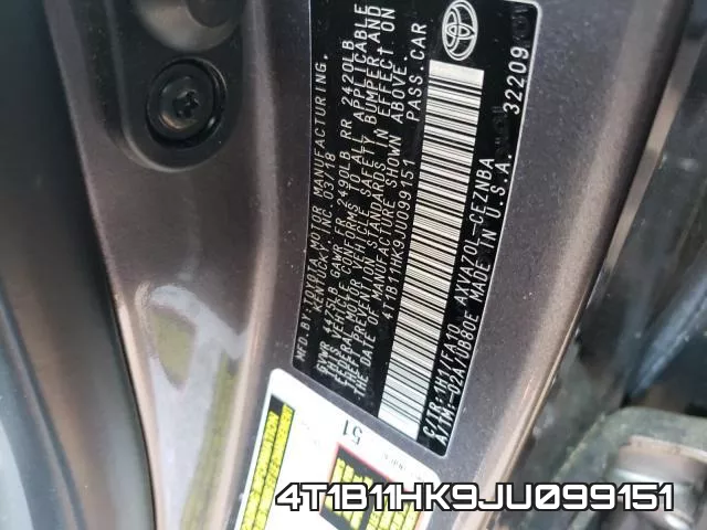 4T1B11HK9JU099151 фото 2