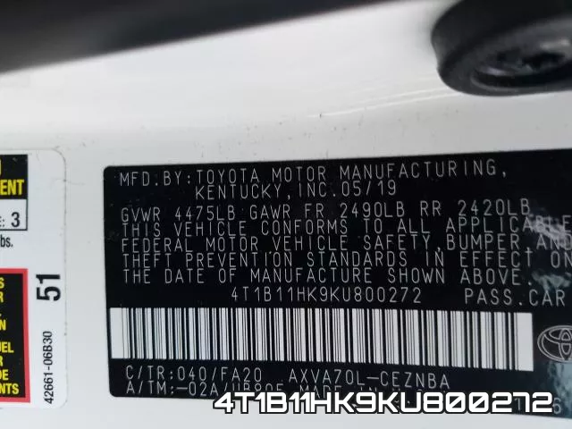 4T1B11HK9KU800272 фото 2