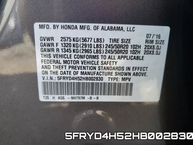 5FRYD4H52HB002830 фото 2