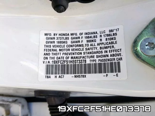 19XFC2F51HE073378 фото 2