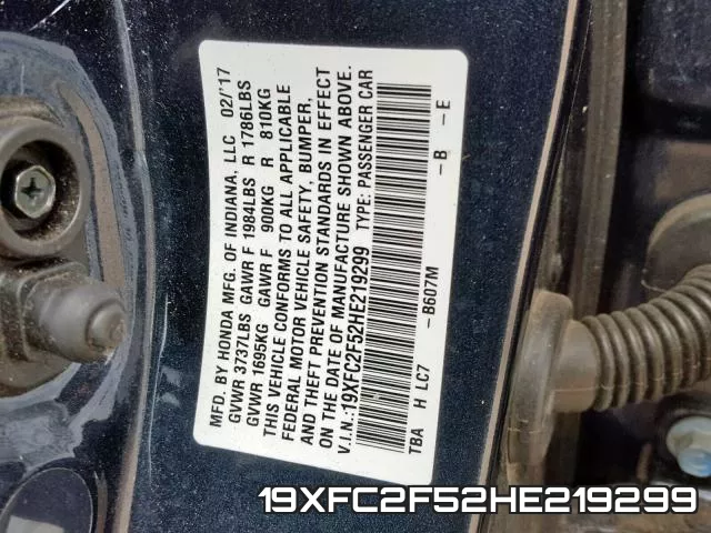 19XFC2F52HE219299 фото 2