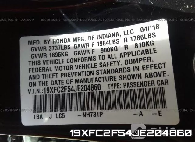 19XFC2F54JE204860 фото 10