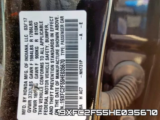 19XFC2F55HE035670 фото 2