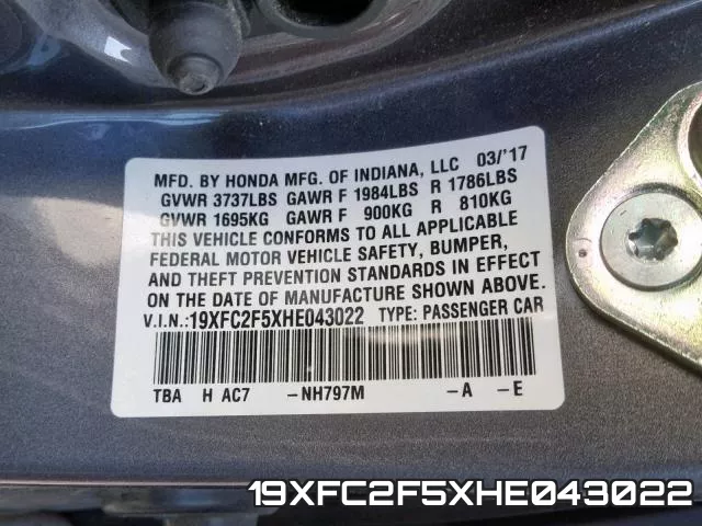 19XFC2F5XHE043022 фото 2
