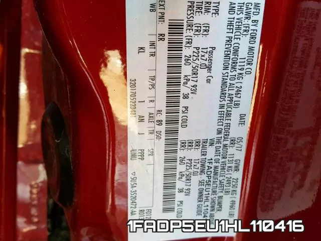 1FADP5EU1HL110416 фото 2