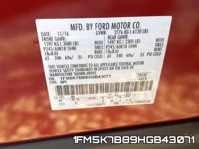 1FM5K7B89HGB43071 фото 2