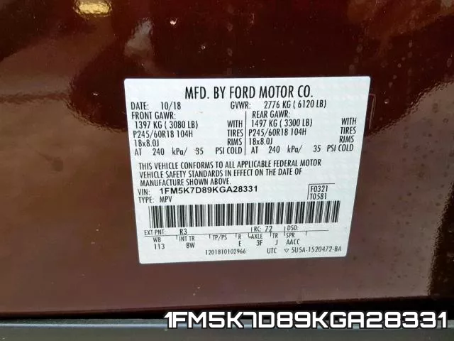 1FM5K7D89KGA28331 фото 2