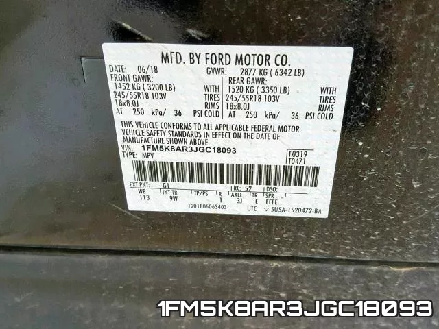 1FM5K8AR3JGC18093 фото 2