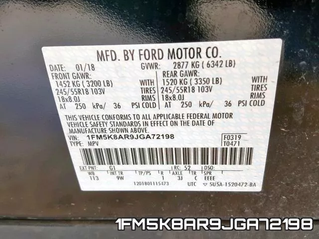 1FM5K8AR9JGA72198 фото 2
