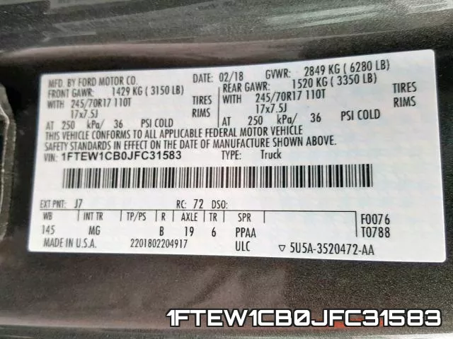 1FTEW1CB0JFC31583 фото 2