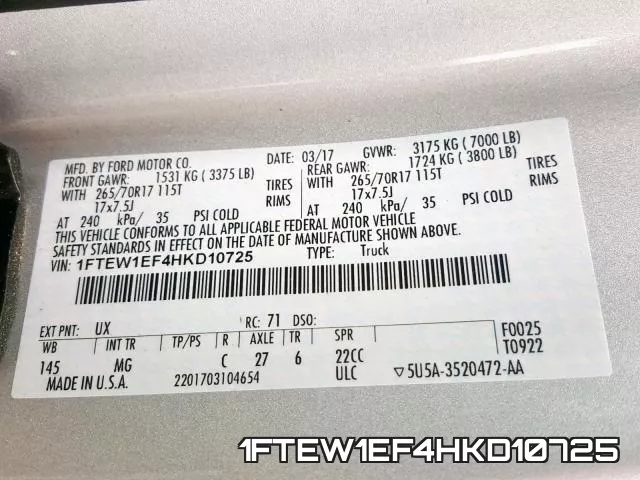 1FTEW1EF4HKD10725 фото 2