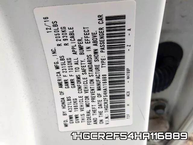 1HGCR2F54HA116889 фото 2