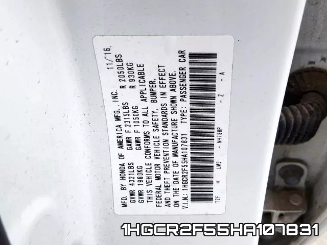 1HGCR2F55HA107831 фото 2