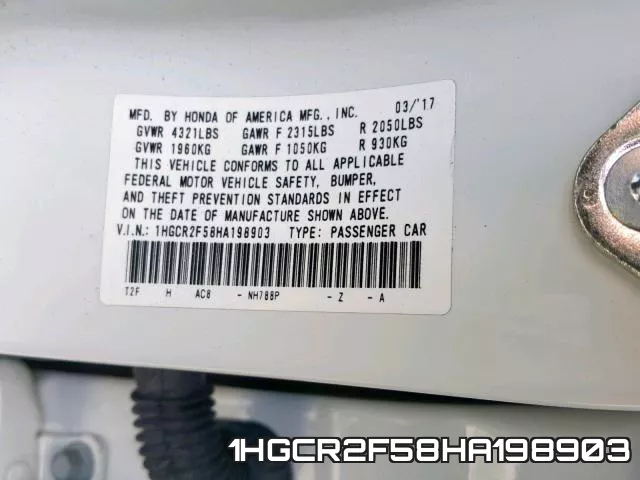 1HGCR2F58HA198903 фото 2