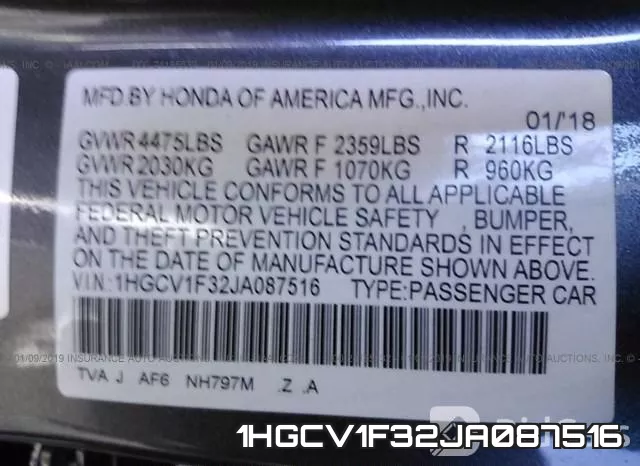 1HGCV1F32JA087516 фото 10
