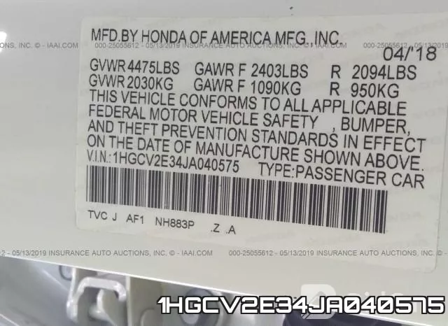 1HGCV2E34JA040575 фото 10