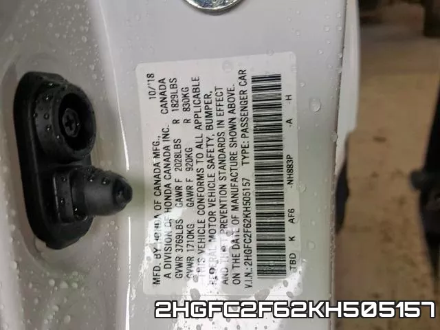 2HGFC2F62KH505157 фото 2