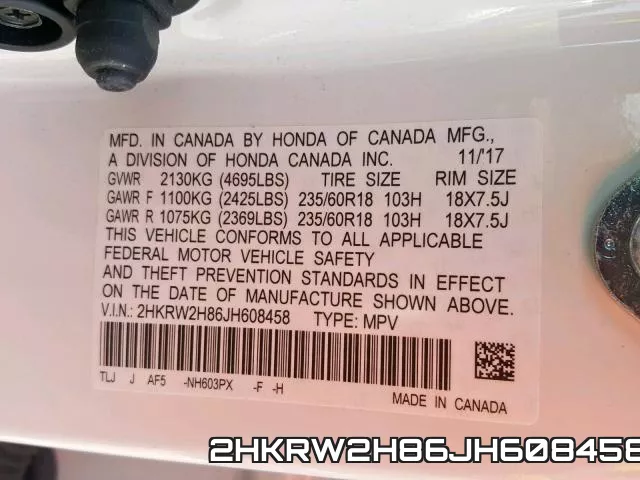 2HKRW2H86JH608458 фото 2