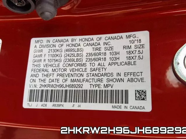 2HKRW2H96JH689292 фото 2