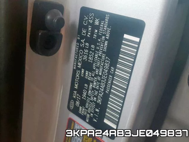 3KPA24AB3JE049837 фото 2