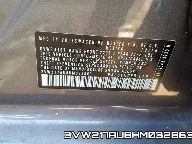 3VW217AU8HM032863 фото 2