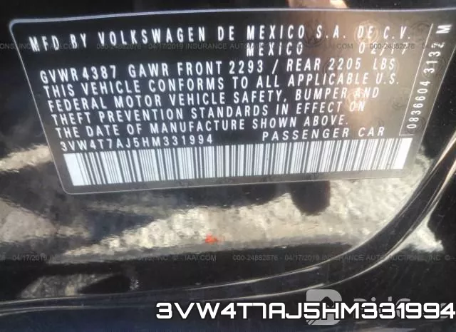 3VW4T7AJ5HM331994 фото 9