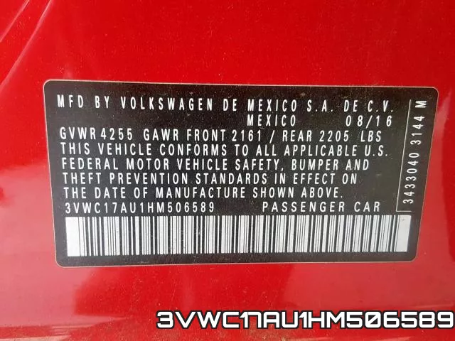 3VWC17AU1HM506589 фото 2