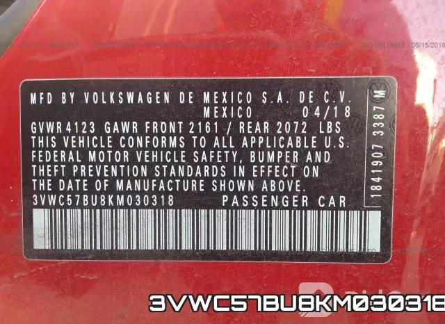 3VWC57BU8KM030318 фото 10