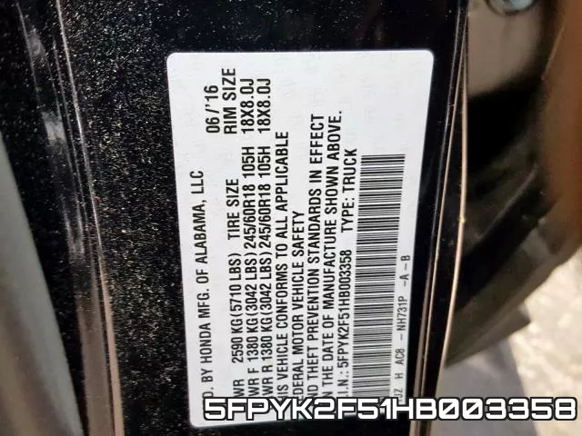 5FPYK2F51HB003358 фото 2