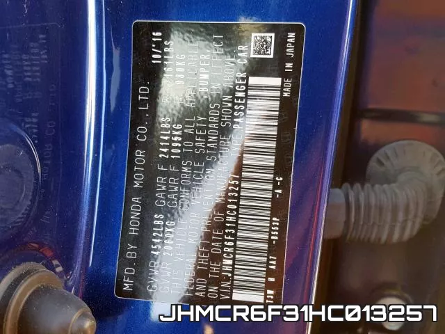 JHMCR6F31HC013257 фото 2