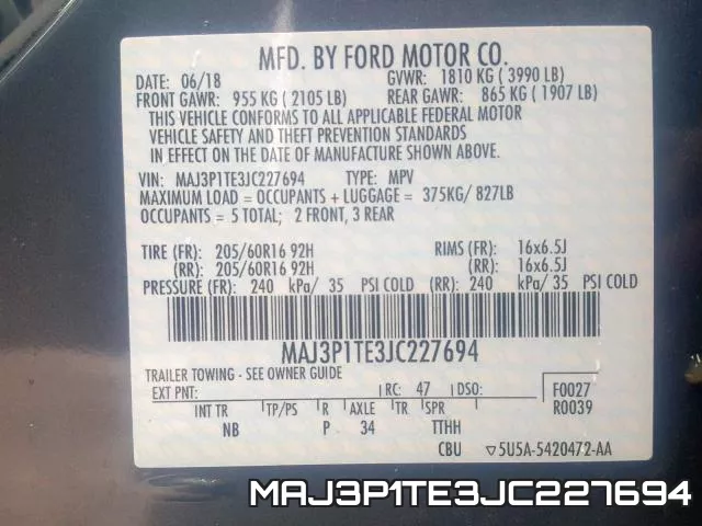 MAJ3P1TE3JC227694 фото 2