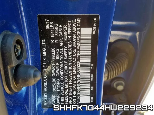 SHHFK7G44HU229234 фото 2