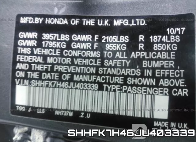 SHHFK7H46JU403339 фото 10