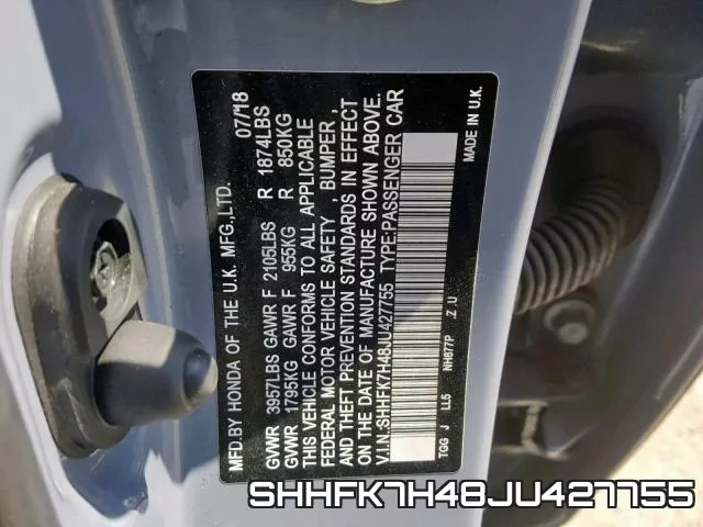 SHHFK7H48JU427755 фото 2
