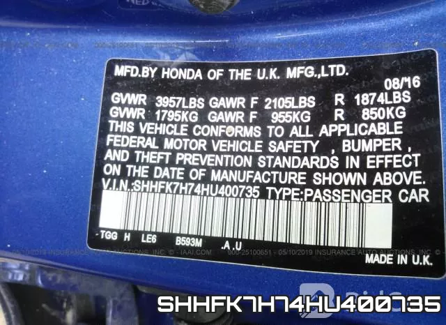 SHHFK7H74HU400735 фото 10